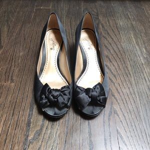 Black Silk open toe pump